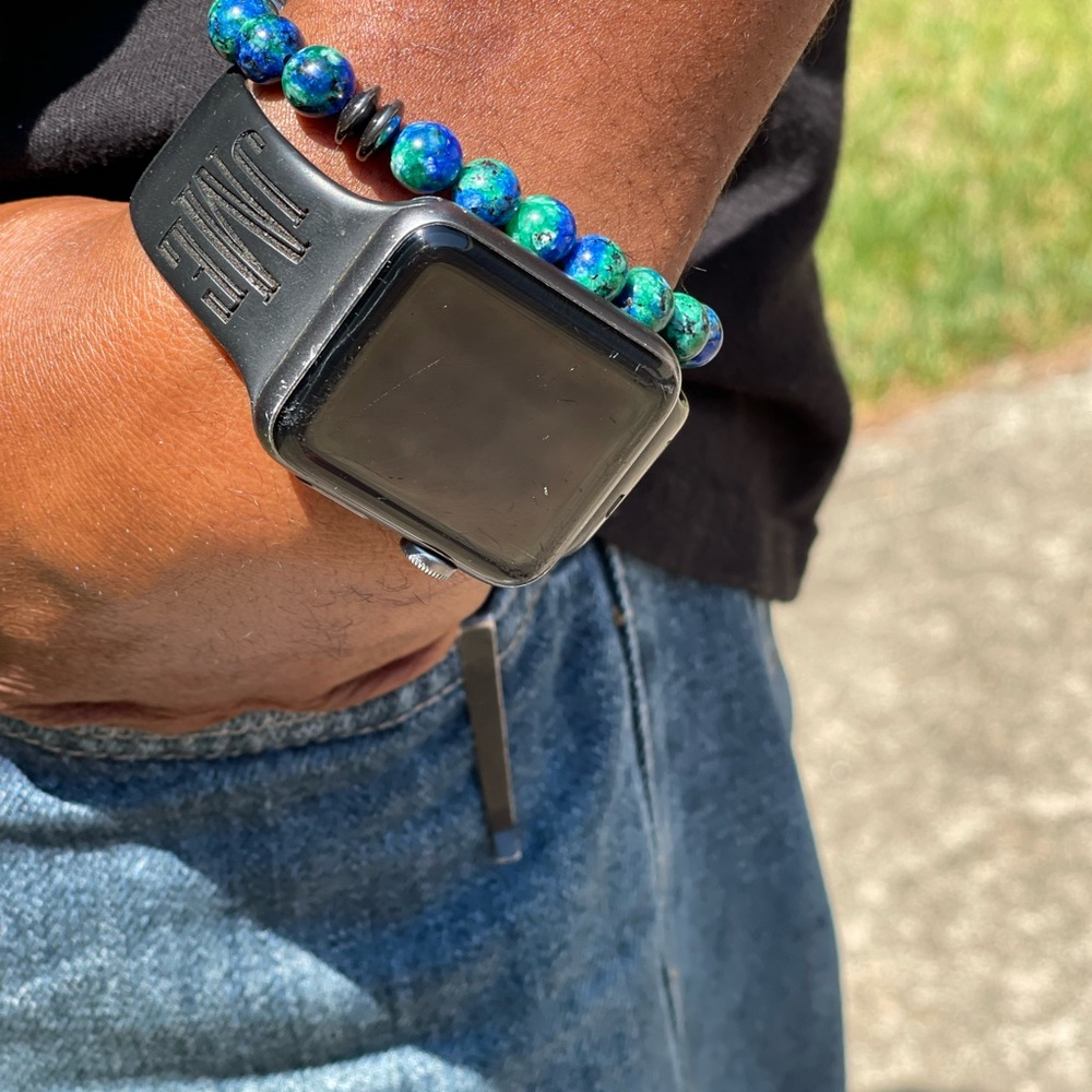 Azurite Blue Jade Men’s Beaded Bracelet